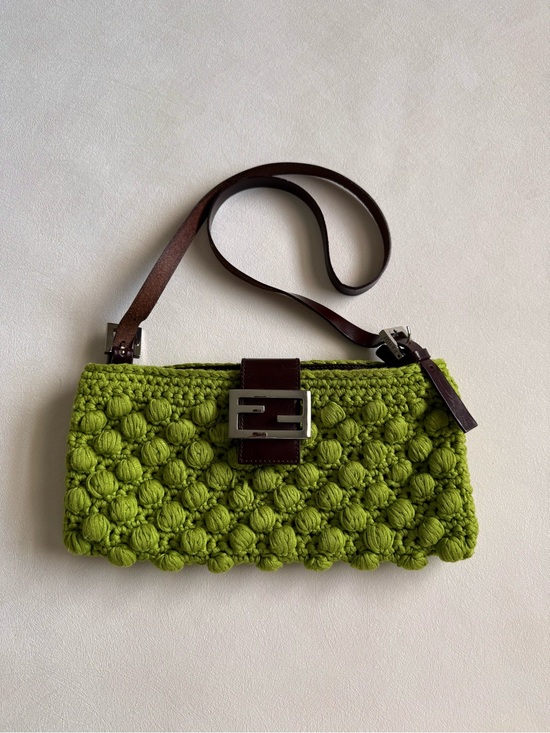 Fendi Handbags - Vintage Fendi Green Crochet Baguette Crossbody Bag